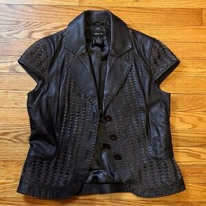Arden B. Woven Leather Cap Sleeve Vest Brown Size Medium Great Condition